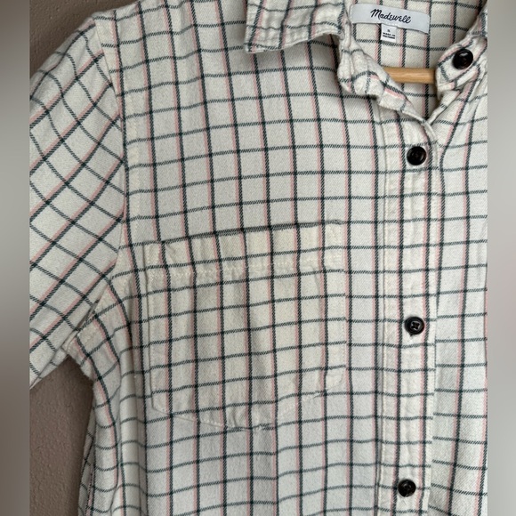 Madewell Women's Ivory Plaid Flannel Button-Down Shirt Size Small Checkered Fall - Picture 6 of 14